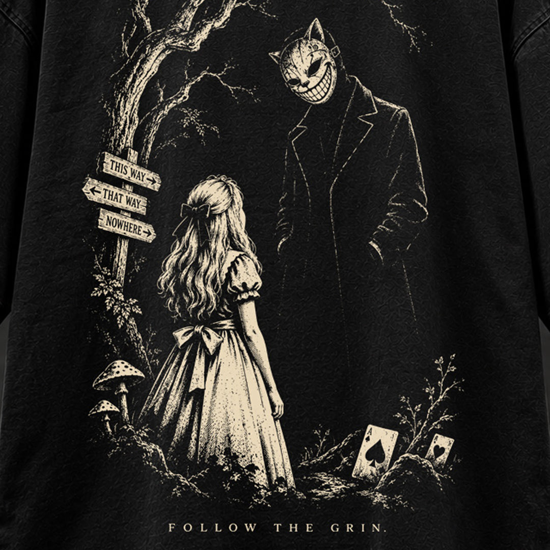 Follow the Grin washed black graphic T-shirt - back detail