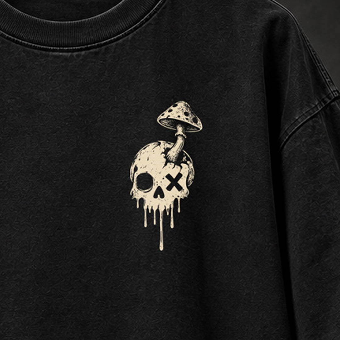 Follow the Grin washed black graphic T-shirt - front detail