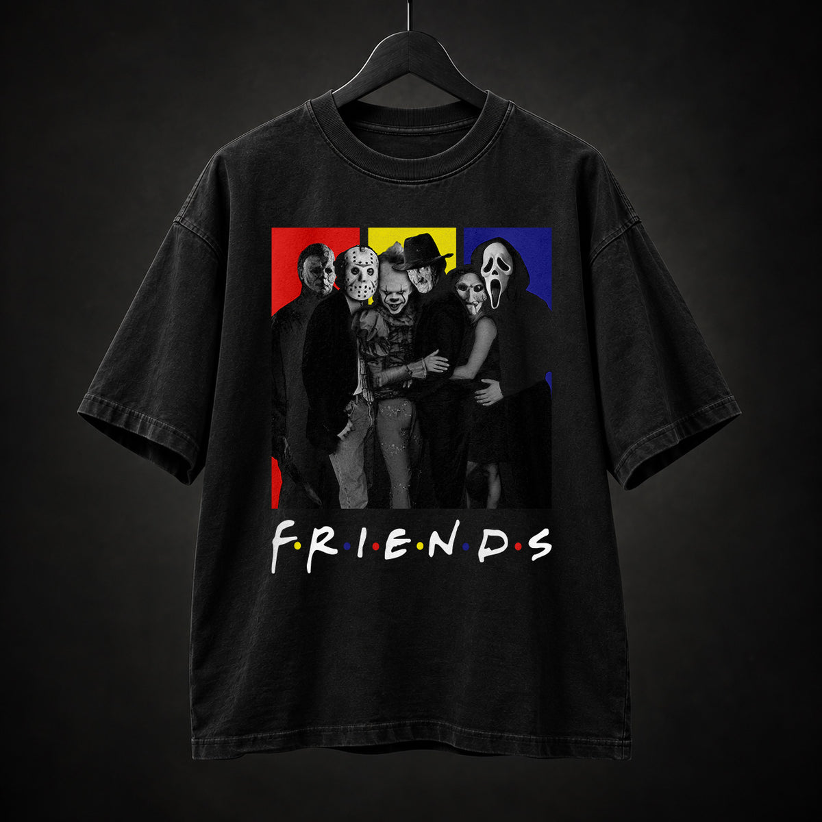 Horror Friends black graphic T-shirt