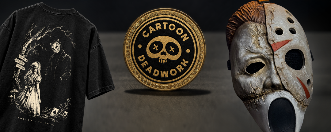 Follow the Grin shirt, Golden Coin 001 and custom Cartoon Deadwork mask