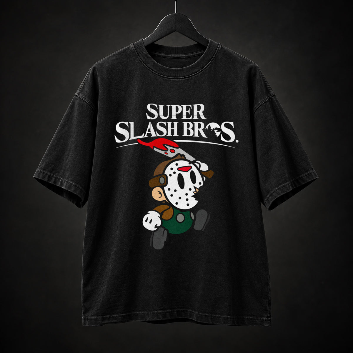 Super Slash Bros black graphic T-shirt